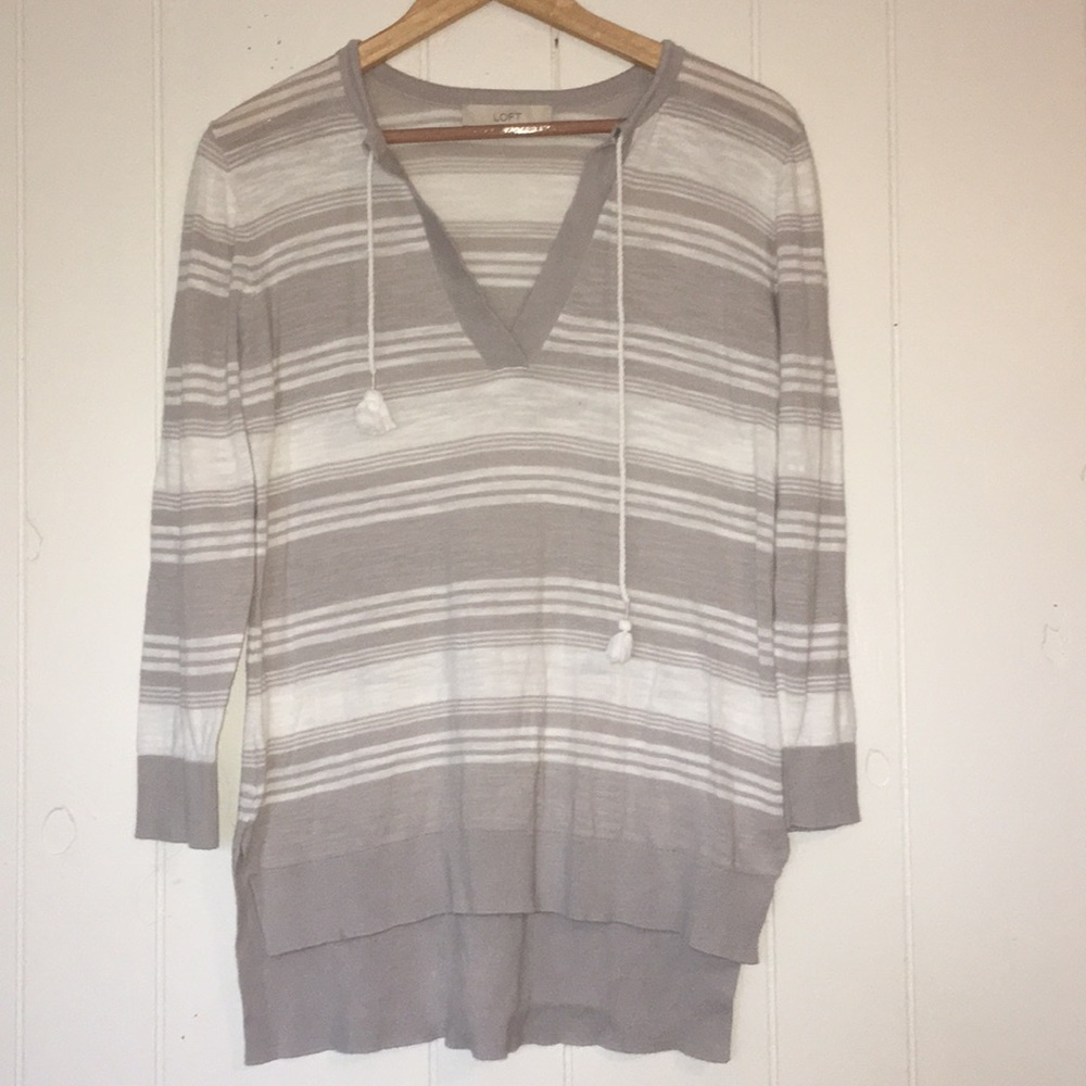 Gray and White Striped Sweater